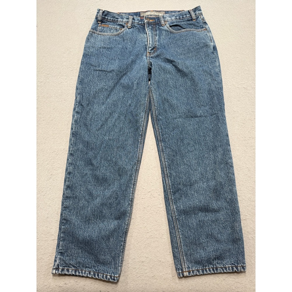 Eddie Bauer Jeans Men's 36x30 Blue Denim Fleece Lined Relaxed Fit Straight Leg